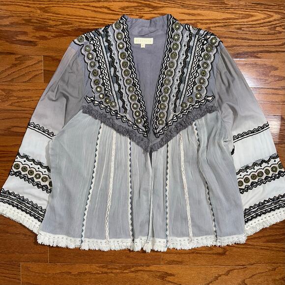 Ruby Yaya Gazania Grey Beaded Embellished Boho Jacket Size XL - Picture 13 of 16